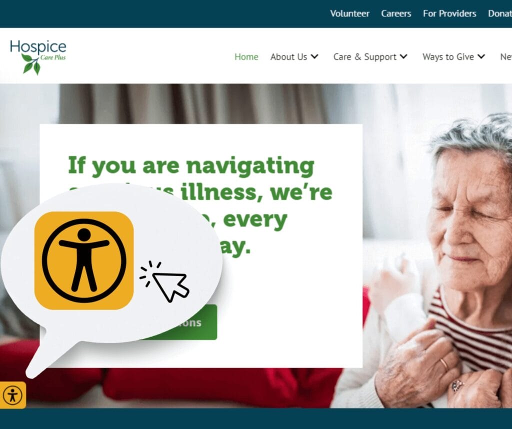 Image of homepage with accessibility menu highlighted.
